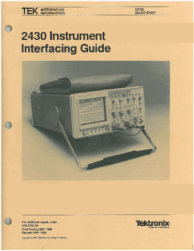 Tektronix 2430A Tektronix 2430 Instrument Interfacing Guide GPIB